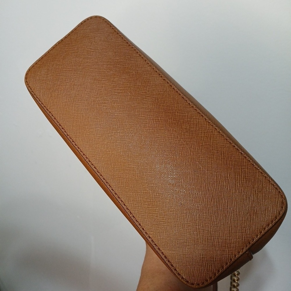Michael Kors Cindy Dome Crossbody Bag Luggage Brown Saffiano Leather Chain Strap - Picture 9 of 14